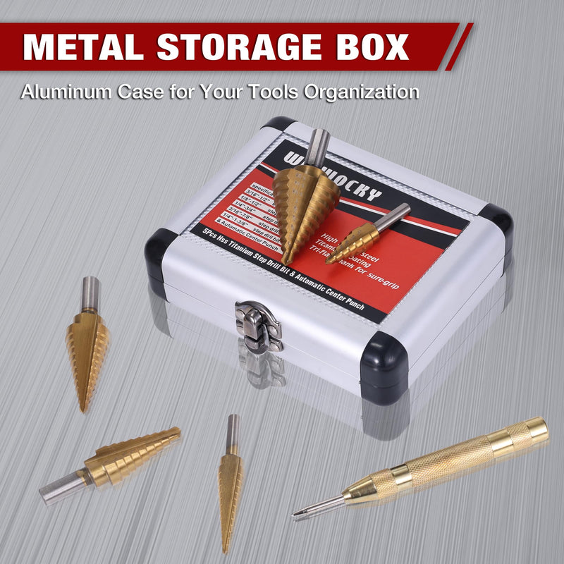 Step Drill Bits, 6PCS (50 Sizes) HSS Step Unibit Drill Bit Set with Automatic Center Punch, Double Cut Blades High-Speed Steel with Aluminum Case, Multi-Hole Stepped Up Bits for DIY Lovers