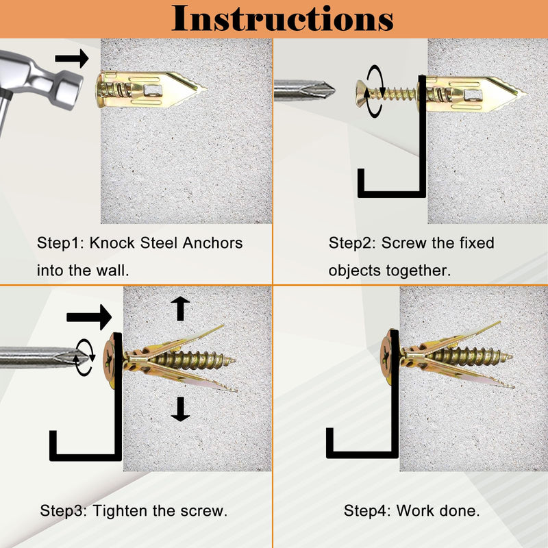 [Australia - AusPower] - 160 PCS Self-Drilling Drywall Anchors with Screws 2024 Upgraded Zinc Plated Steel Hollow Wall Anchors(0.47X1.18inch) and Screws, Easy Application No Drill or Holes in Wall 160 
