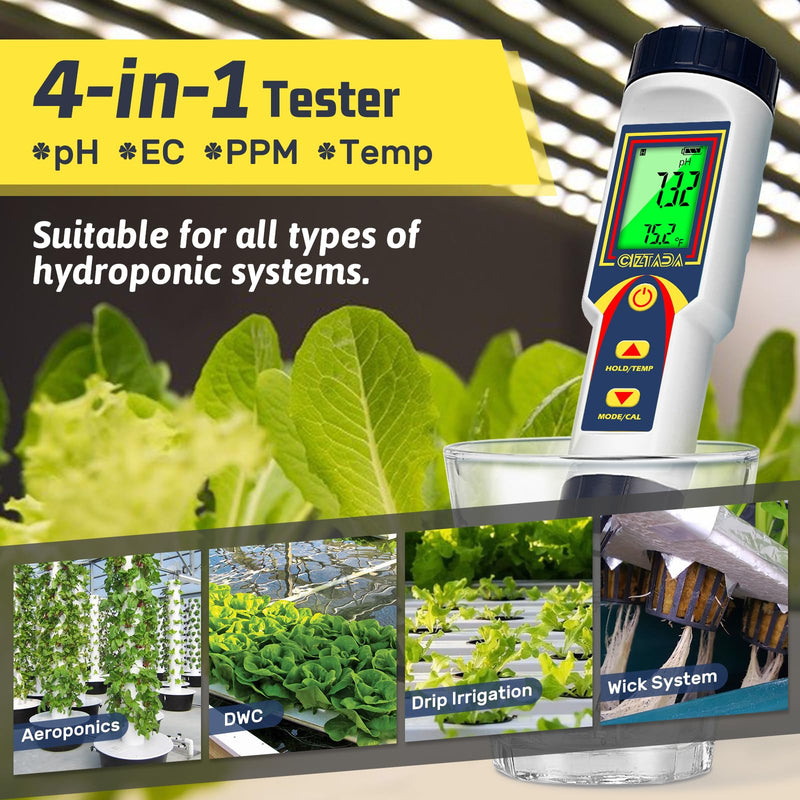 [Australia - AusPower] - pH Meter for Water 4 in 1 pH EC TDS Temp Meter for Hydroponics PPM and EC Water Tester Digital pH PPM Meter for Nutrients Growing Hydroponics Gardening DWC hydroponics System 
