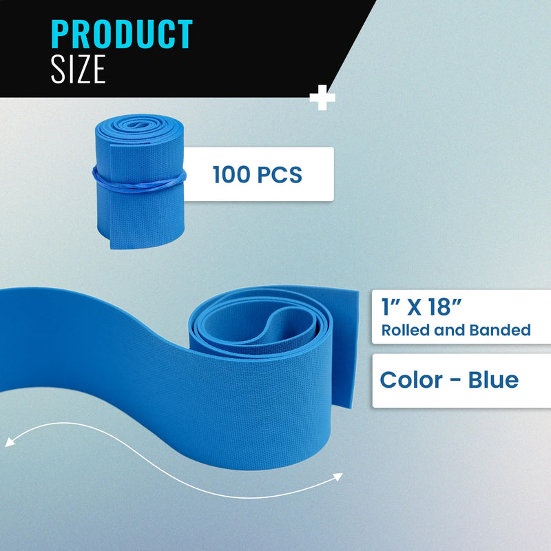[Australia - AusPower] - REDIBLUE Disposable Tourniquet [Pack of 100] - Latex Free, Tear Resistant, Single Use Tourniquets for First Aid, Medical, Clinic, Compact and Portable - 1" x 18" 