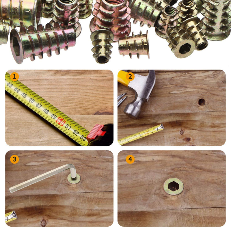 [Australia - AusPower] - 165PCS Threaded Inserts Nuts, Wood Insert Assortment Tool Kit, M4/M5/M6/M8 Furniture Screw in Nut Wood Inserts Metric Bolt Fastener Hex Socket Drive for Wood Furniture Assortment 