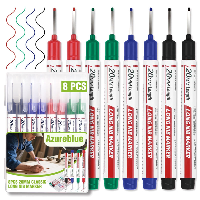 8pcs Long Nib Marker, Long Head Deep Hole Marker Pens, Waterproof Construction Markers Marking Tool, Multi-Purpose Deep Reach Pen Makes For Metal, Carpenter, Woodworking, Gift for Father's Day 8pcs-20mm