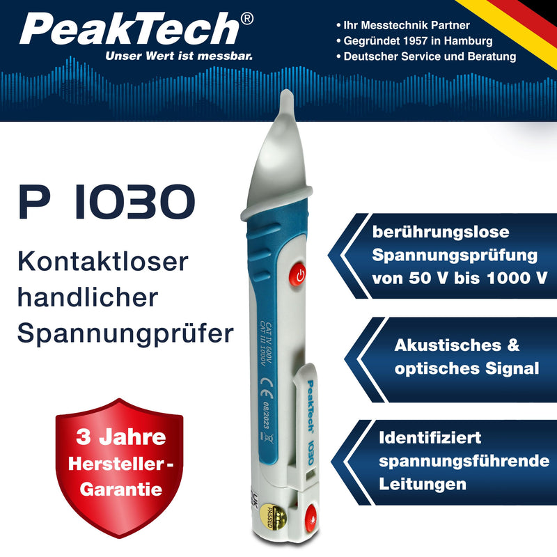 Peak Tech P 1030 – Contactless AC Voltage Tester with LED Lamp, 50 – 1000 V AC Operating Range, Non-Contact Voltage Tester, Test Device, Pen Handheld Multimeter, Acoustic Signal – 157 x 26 mm Single