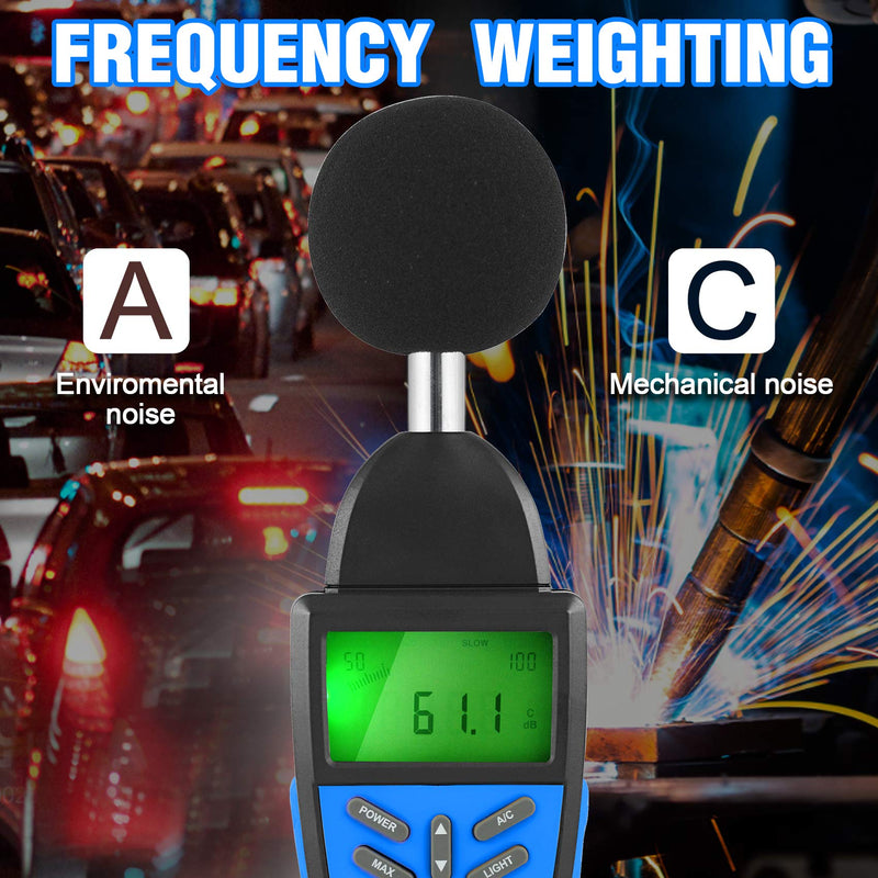 [Australia - AusPower] - Portable Decibel Meter, Sound Level Monitoring and Noise Volume, MAX/MIN Noise Measurement with Data Hold LCD Backlight and Accuracy of +/-1.5dB 