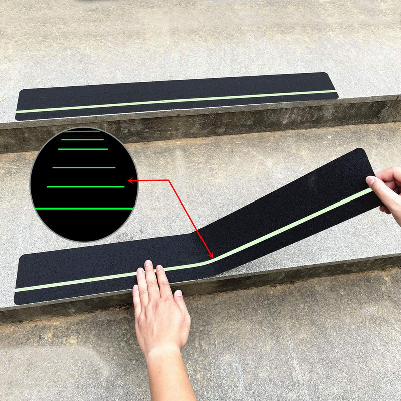 COSIMIXO 30" X 4"(10-Pack) Anti Slip Traction Treads with Glow in The Dark Stripe,Best Grip Tape Non Skid, Outdoor Anti-Skid Tape, High Traction Friction Abrasive Adhesive for Stairs Step 30''×4'' -10-pack