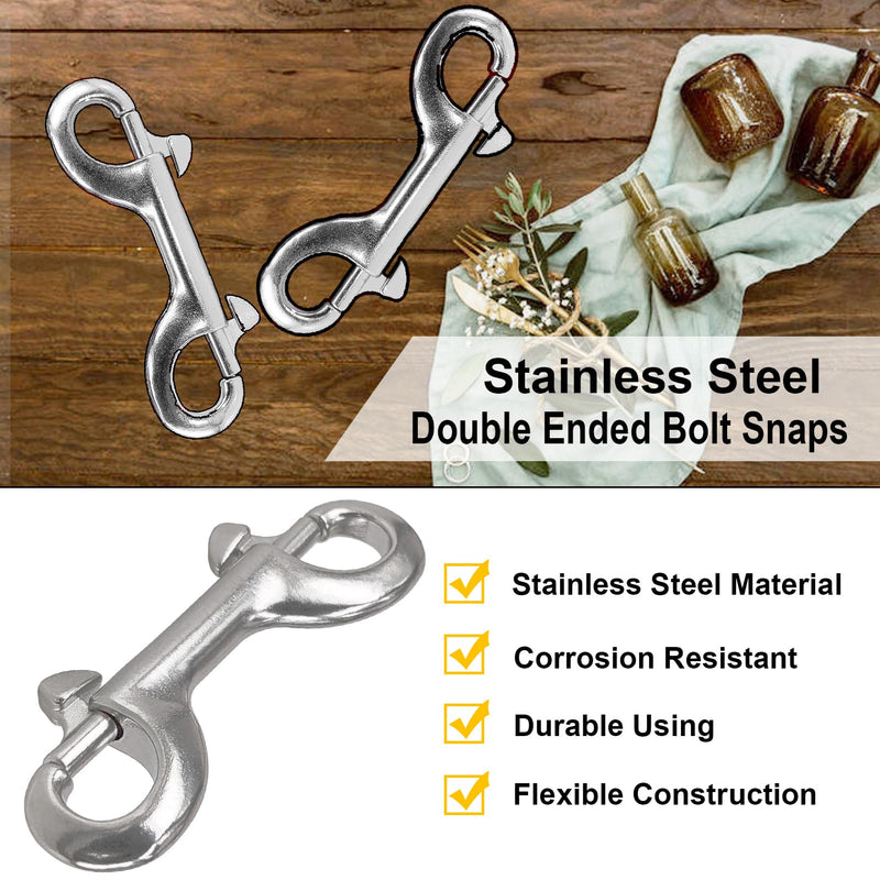 Atibin Ended Double Bolt Snaps Large Stainless Steel Bolt Snap Hooks Clips Trigger Snap Bolt Hook 3.5 inch 4Pcs