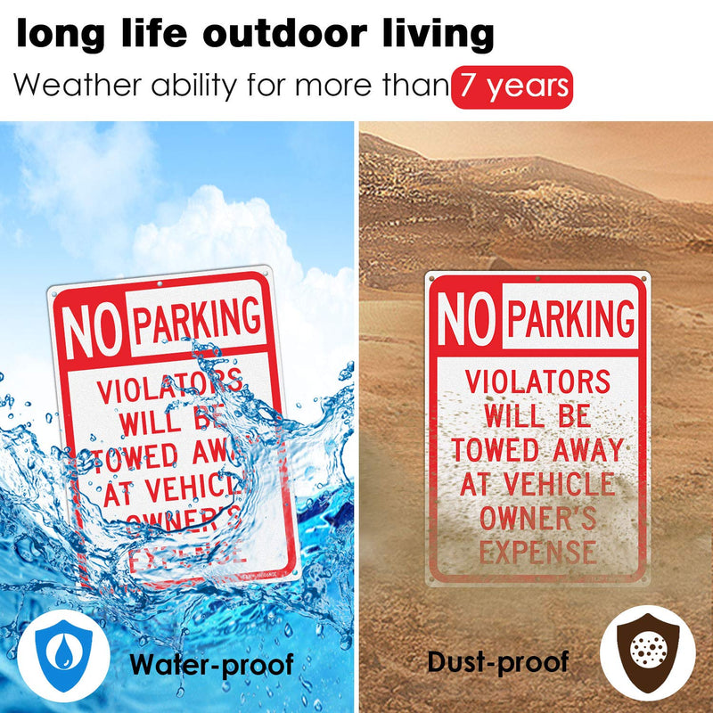3 Pack No Parking Sign, Violators Will Be Towed Away at Vehicle Owner's Expense Sign, 10 x 14 Inches, Rust Free Aluminum, Reflective, UV Printed, Weather/Fade Resistant, Easy Mounting RED - 14" x 10" - 3 Pack
