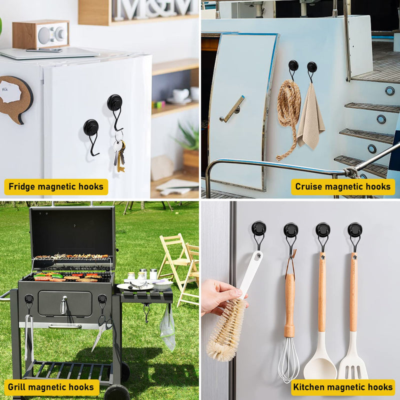 [Australia - AusPower] - LOVIMAG 110LBS Magnetic Hooks Heavy Duty, Black Swivel Swing Magnet Hooks Strong Magnetic Hooks, Magnetic Hooks Cruise for Hanging, Grill, Refrigerator, Ceiling, Kitchen, Locker, Garage-8 Pack 110lbs-8p 