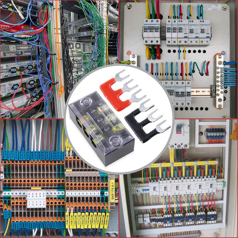 Hilitchi 12pcs 600V 15A 3 Position Double Row Screw Terminal Strip and 400V 10A 12 Postions Red/Black Pre Insulated Terminal Barrier Strip 15A 3P