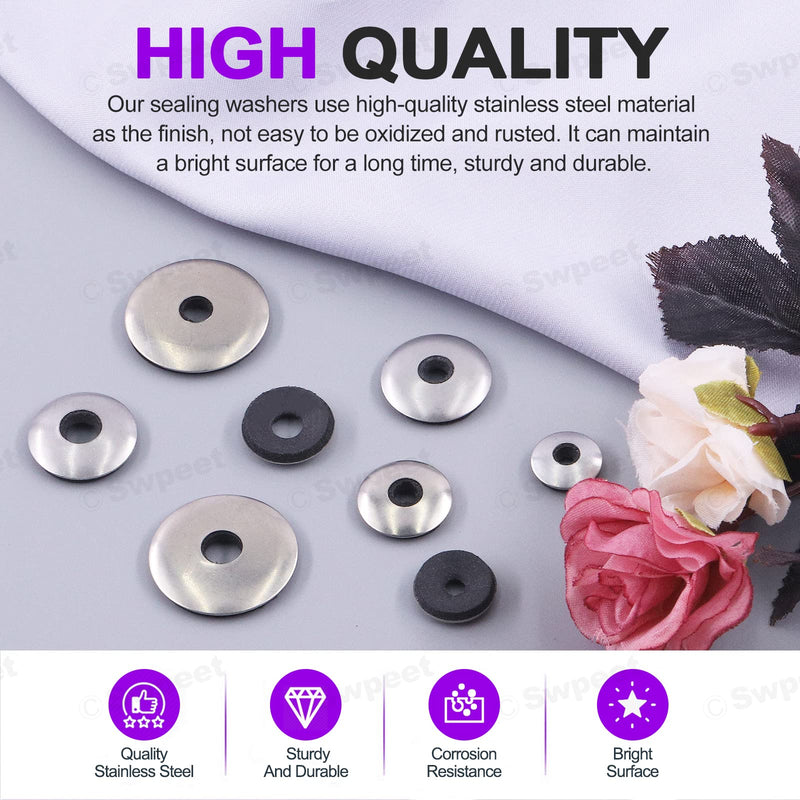 [Australia - AusPower] - Swpeet 195Pcs 8 Sizes #8#10#12#14 Stainless Steel Neoprene EPDM Bonded Sealing Washers Gasket Assortment Kit, Rubber Bonded Sealing Washers for 8# 10# 12# 14# Screws Assortment Kit (195PCS) 