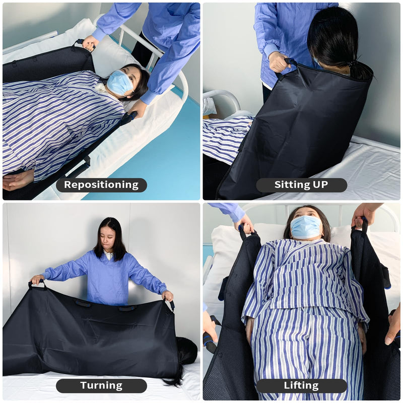 [Australia - AusPower] - Positioning Bed Pad with Handles - Multipurpose 34" x 50" Reusable & Washable Patient Transfer Sheet Bed Pads for Elderly, Bedridden, Transfer, Turning, Lifting & Repositioning Home & Hospital 34*50" Black 