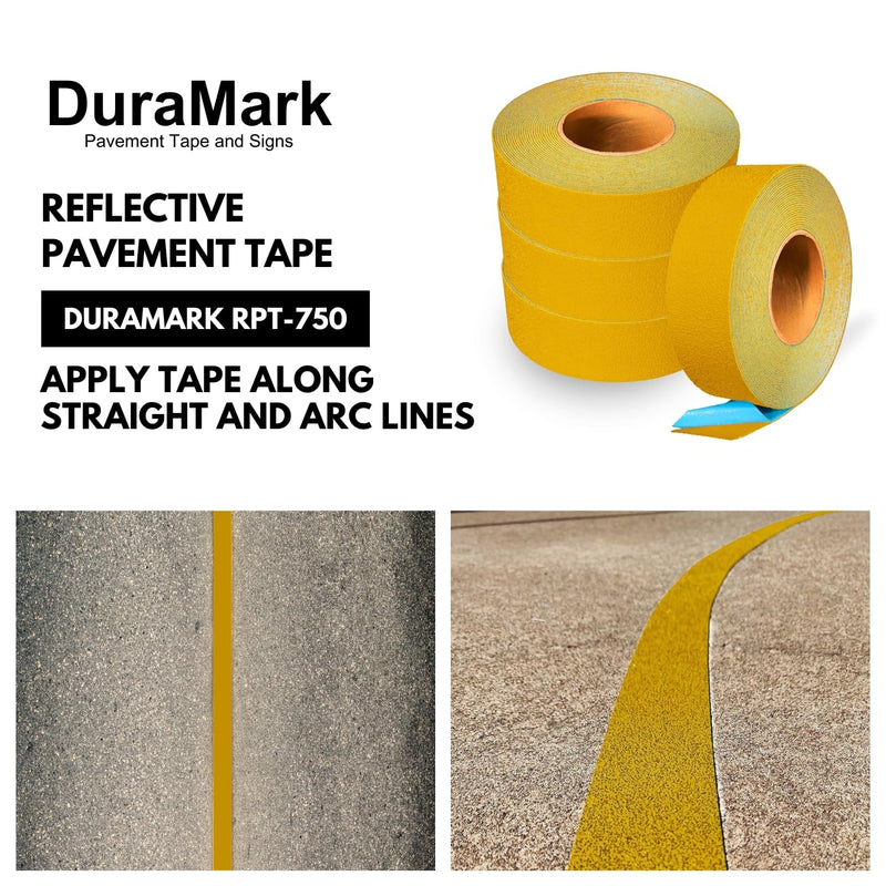 DuraMark Reflective RPT-750 Yellow Reflective Pavement Marking Tape – Bast Federal Certified, Slip Resistant, Premium Durability, Outdoor, Heavy-Duty, Rubber Base Safety Tape, (2 Inches x 18 Feet) 2 Inch x 18 Ft