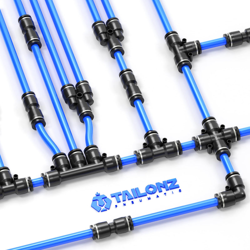[Australia - AusPower] - TAILONZ PNEUMATIC Black 1/4 inch OD Tee Plastic Push to Connect Fittings 3 Ways Tube Connect Push Fit Push Lock PE-1/4(Pack of 10) 1/4"OD 