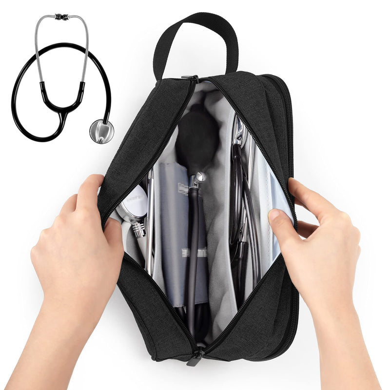 [Australia - AusPower] - Trunab Stethoscope Carrying Case Hold 2 Stethoscopes or BP Cuffs, Compatible with 3M Littmann/MDF/ADC, Medical Case with Extra Pocket for Nurse Accessories, Essentials for Nurses, Doctors, Black 