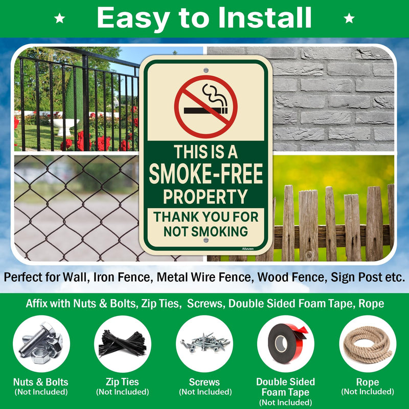 This is a Smoke Free Property Thank You for Not Smoking Signs 18” x 12” Business Home Facility Outdoor Rust Free Aluminum 2 Pack