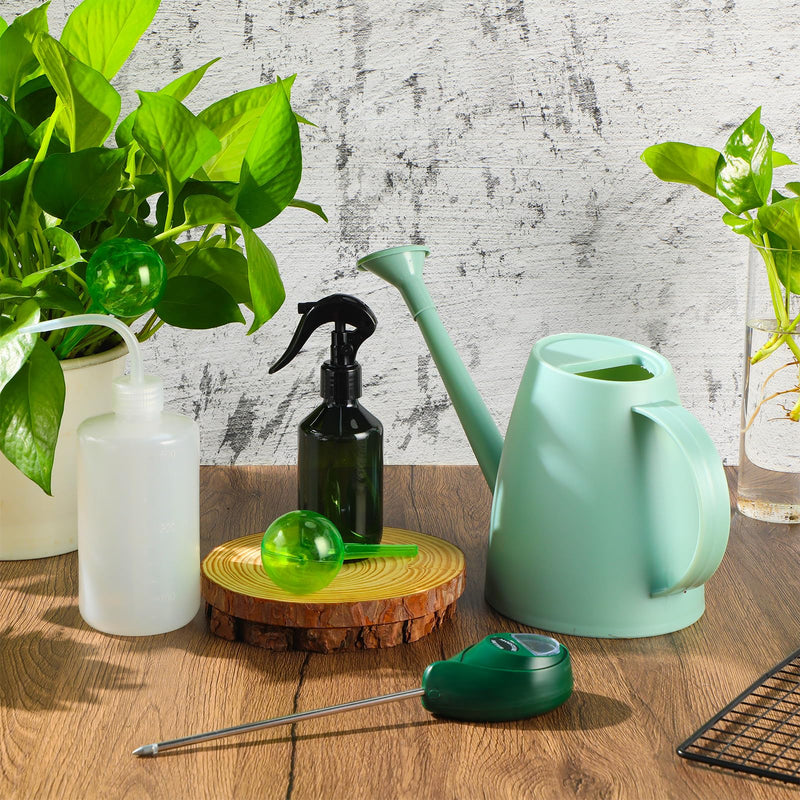 Reallnaive 6 Pcs Indoor Watering Can Set 1/2 Gallon Can 6.8 oz Spray Bottle 17 oz Squeeze Bottle Plant Watering Globes Soil Moisture Meter Small Spraying Set for Indoor Outdoor Plants(Mint Green) Mint Green