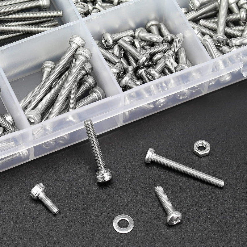 [Australia - AusPower] - 920 Pieces 304 Stainless Steel M3 x 4mm /6mm /8mm /10mm /12mm /14mm /16mm /18mm /20mm /25mm / 30mm, Hex Socket Head and Phillips Pan Head Metric Screws and Nuts Assortment Kit M3 Screw Kit 