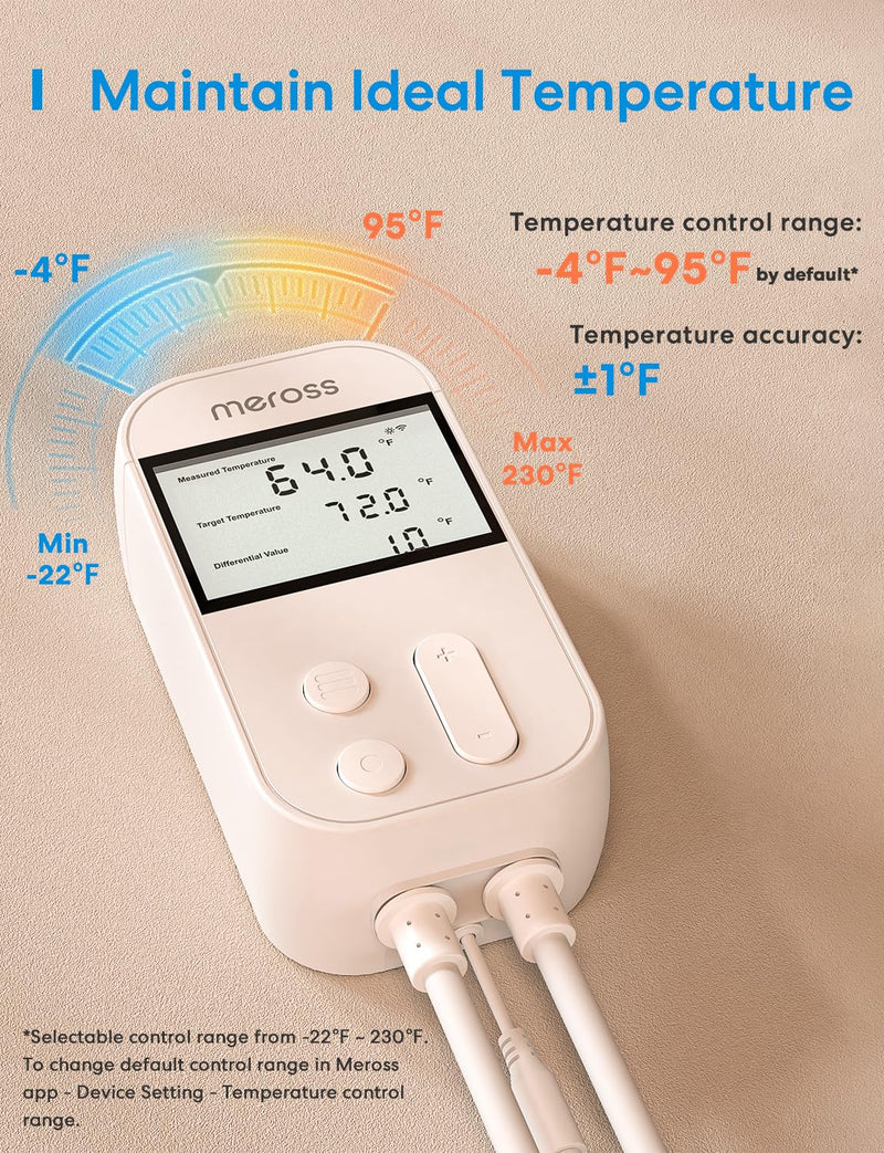 [Australia - AusPower] - meross Smart Temperature Controller Thermostat Monitor Control Heating Cooling 120V 15A 1800W, Works with Apple Home, Alexa, Google Home for Home Brewing Fermentation Incubation Reptiles Green House. New Temperature Controller 