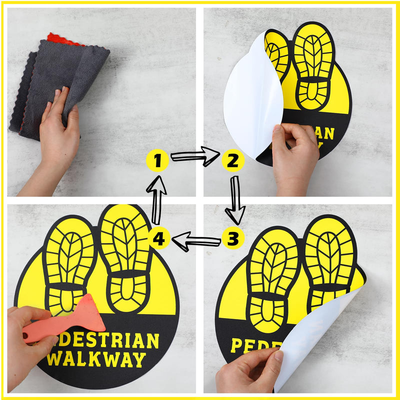 5 Pack Pedestrian Walkway Floor Sticker Sign - 9 x 10.5 Inches Pedestrian Floor Label Footprints Sticker Anti-slip Self-adhesive Vinyl Decal for Industrial Businesses Commercial