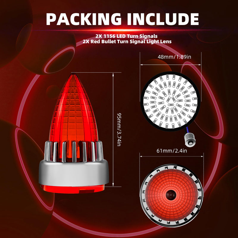 [Australia - AusPower] - FATECIM Motorcycle 2" 1156 LED Rear Turn Signal Red Light Blinkers Indicators with Supersonic Replacement Red Lens for Harley Softail Touring Dyna Fat Boy Sportster Road King Street Glide Road Glide Chrome / Supersonic Red Lens 1156 Red Light 