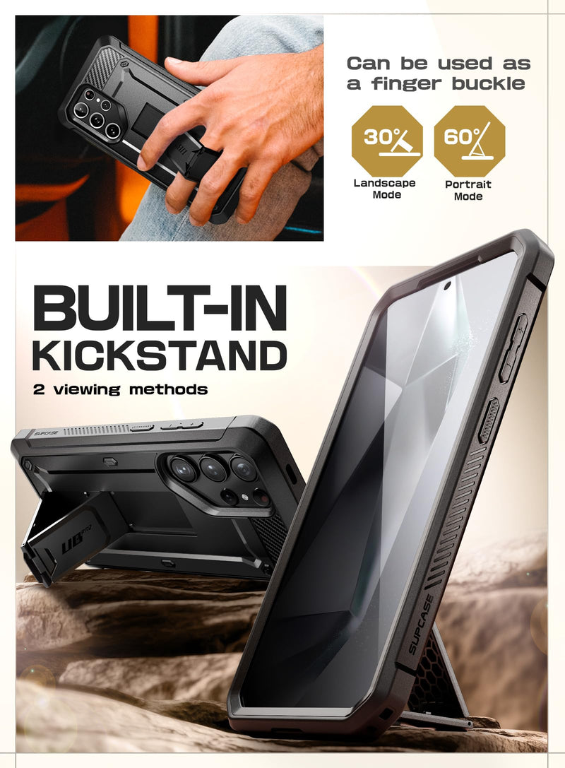 [Australia - AusPower] - SUPCASE UB Pro Case for Samsung Galaxy S24 Ultra, [2 Front Frame] [Military-Grade Protection] Heavy Duty Rugged Case with Built-in Screen Protector & Kickstand & Belt-Clip (Black) Black 