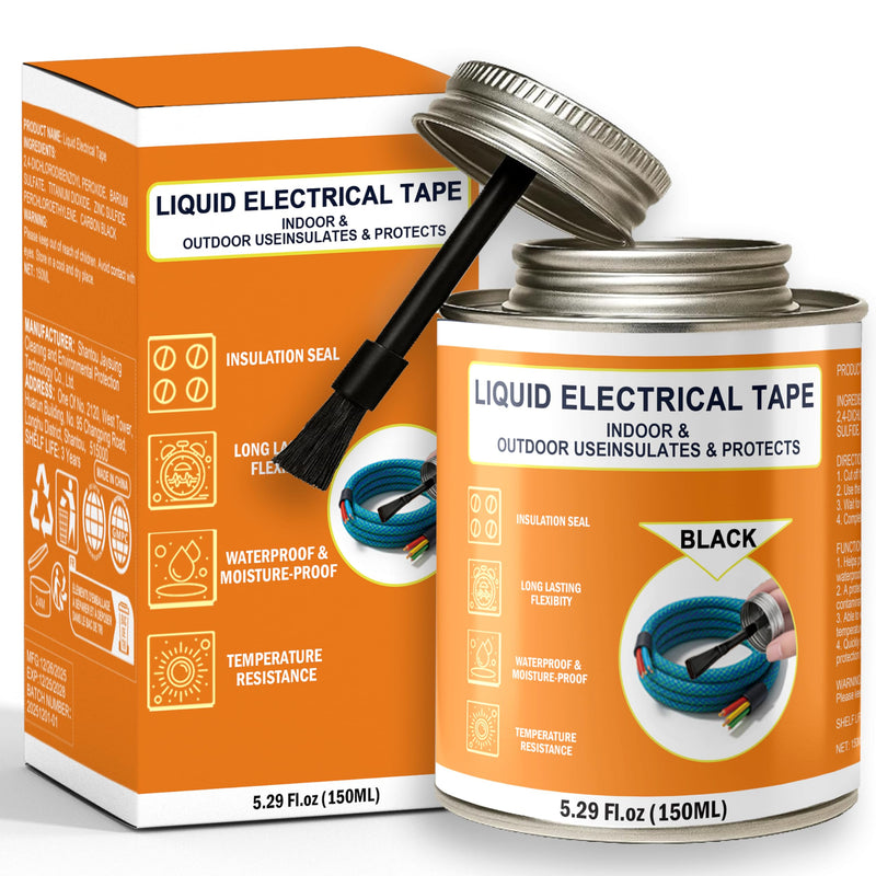 5.29 oz Liquid Electrical Tape Quick-Drying Insulating Glue with Brush Cap - Quick-Dry Waterproof Sealant for Wires, Cables, Connectors, Outdoor & Automotive Electrical Equipment (Black) Black