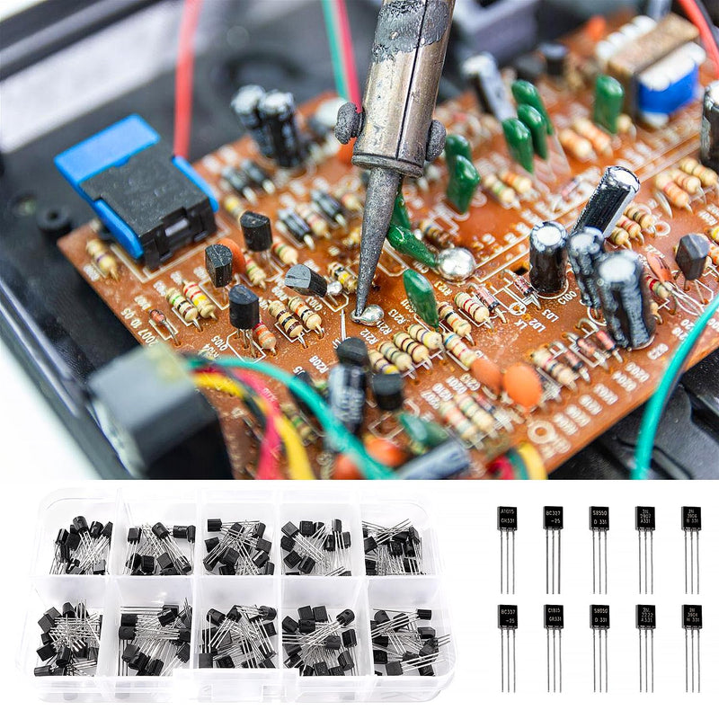 YIXISI 150 Pieces 10 Values A1015 BC327 BC337 C1815 S8050 S8550 2N2222 2N2907 2N3904 2N3906 NPN PNP Power Transistors Assortment Kit 10 Values - 150 Pieces