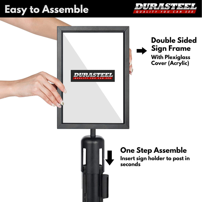 DuraSteel Portrait Display Stanchion Sign Holder - Double Sided Frame for 8.5'' x 11'' - Crowd Control & Queue Barrier With Social Distancing Warning Sign - NOT Fit with US Weigh Sentry Stanchion Social Distancing Sign