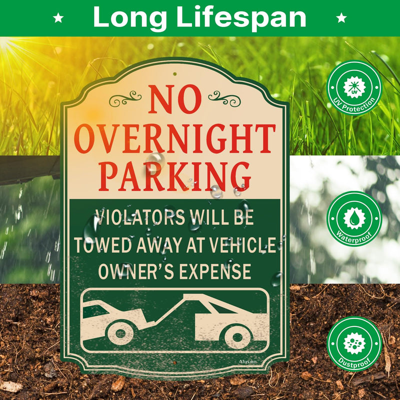 No Overnight Parking Sign Violators Will Be Towed Away at Vehicle Owner’s Expense 14 x 10 Inches Rust Free Aluminum Weatherproof Easy to Install 2 Pack