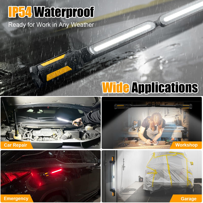 SYLSTAR Mechanic Work Light Bar with Upgraded Sensor Control - 2400LM LED, 4400mAh Rechargeable Underhood Work Light with Hooks & Magnetic Base for Car Repairing, Garage Workshop, Emergency Orange