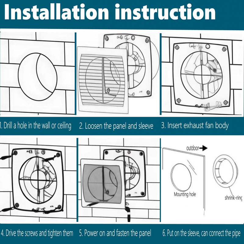 6 Inch Exhaust Fan, 26W Wall Mount Small Ventilation Fan With Switch, 139CFM Ventilation Extractor Fan With Anti-backflow Check Valve Ultra Thin For Bathroom Kitchen Garage(White) square shape