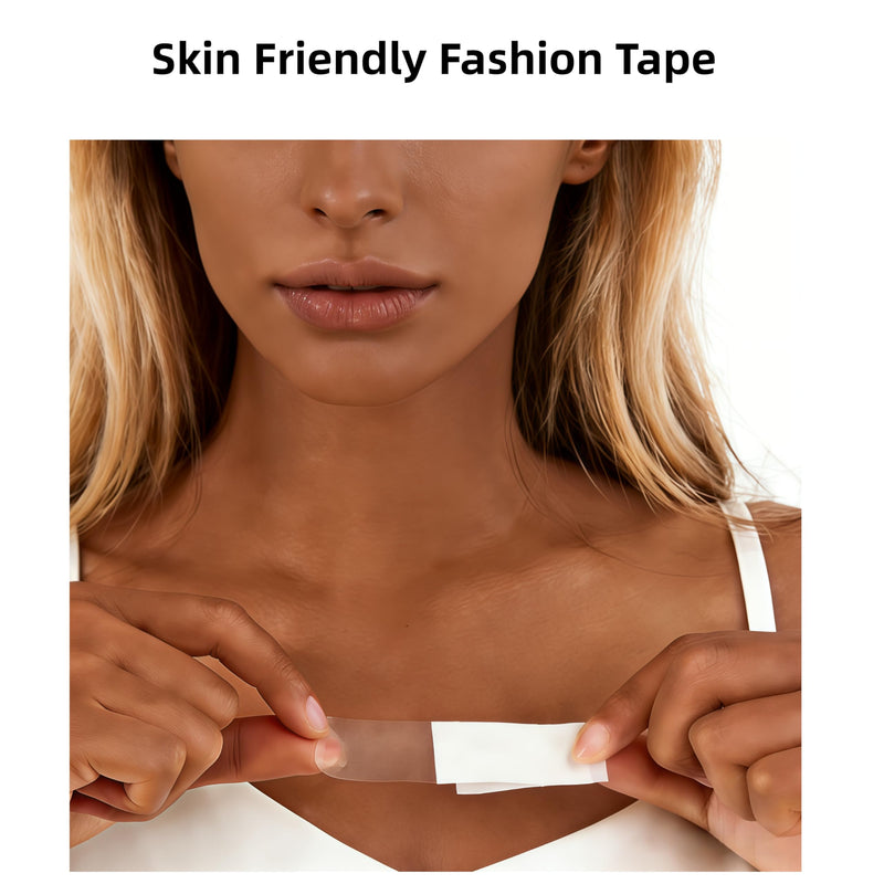 Double Sided Fashion Body Tape for Boob, Clothes, Dress & Fabric for Women, 1.2cm Width 50 Strips 2 Packs, Strong Hold Skin Friendly Clear Invisible, Stops Wardrobe Malfunctions