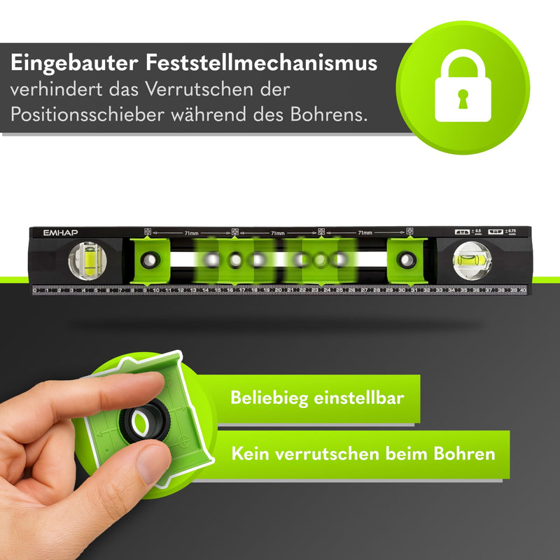 [Australia - AusPower] - EMHAP© Spirit Level with Drilling Template for Sockets - Diameter 8 mm Bore - Electrician Spirit Level 2.0 as Precise Drilling Aid & Socket Template - Ideal for Socket Drills Ø8 mm Bohrung 