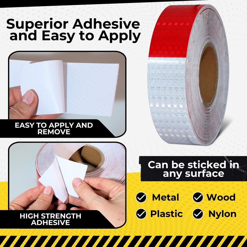 DOT C2 Safety Reflective Tape 2IN x 100 FT - Outdoor Waterproof Conspicuity Tape - Arrow Reflector Tape for Trailers, Vehicles, Boats - Strong Reflective Safety for Caution Warning Signs Red & White