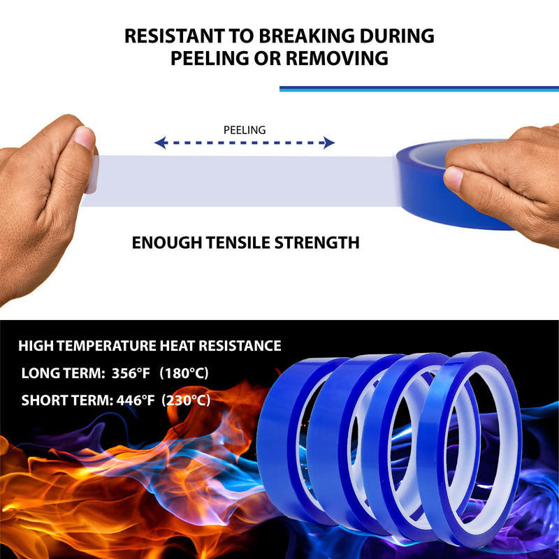 4 Rolls Heat Tape for Sublimation, 20mm & 10mm, 33 Meters(108ft) Length, Blue Heat Resistant Transfer Tape, No Residue Pack of 4 (10mm & 20mm)