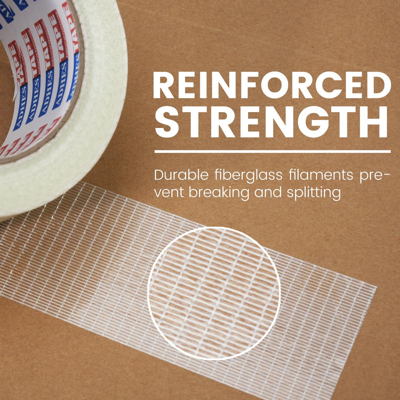 ADHES Filament Strapping Tape 2 Inch x 35 Yards, 3 Rolls, 5.5 Mil Heavy Duty Fiber Reinforced Packing Tape, Fiberglass Tape for Shipping, Sealing & Bundling