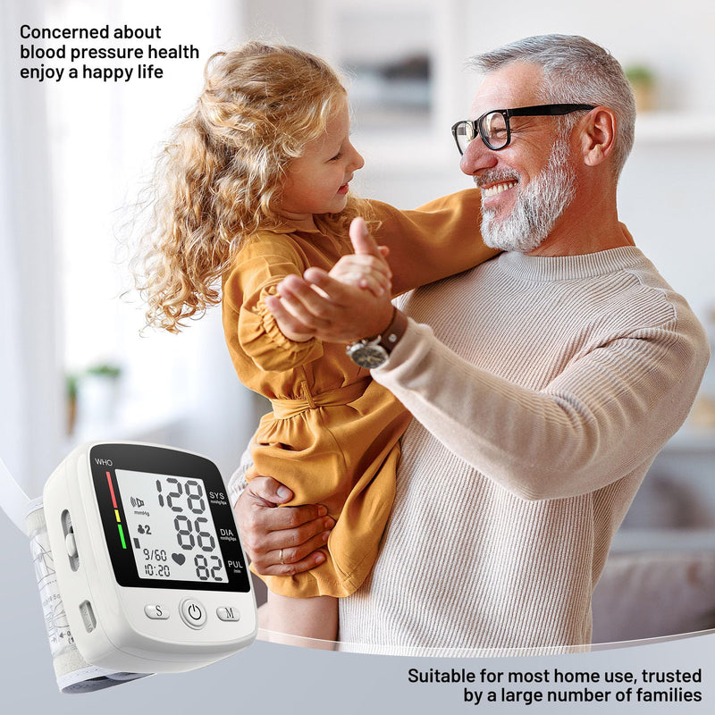 [Australia - AusPower] - Blood Pressure Monitor Digital Wrist BP Machine Automatic BP Cuff with 2 Users 180 Memory Voice Large LCD Display Adjustable Cuff USB Charging Carrying Case Black+white 