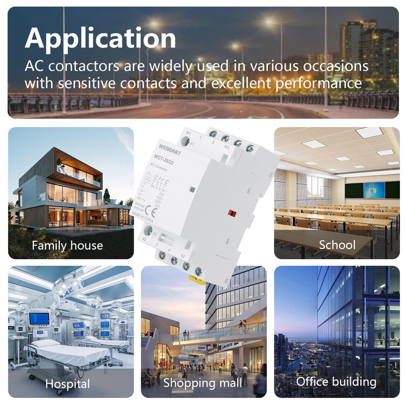 Wengart Installation contactor 25A 2NO2NC for electricians for safe priority switching without risk of short circuit with compact 36 mm width and hum-free AC 24 V coil