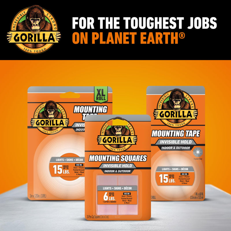 Gorilla Tough & Clear Double Sided Tape Squares, Clear Tape, 24 1" Pre-Cut Mounting Squares (Pack of 1) Pack of 1