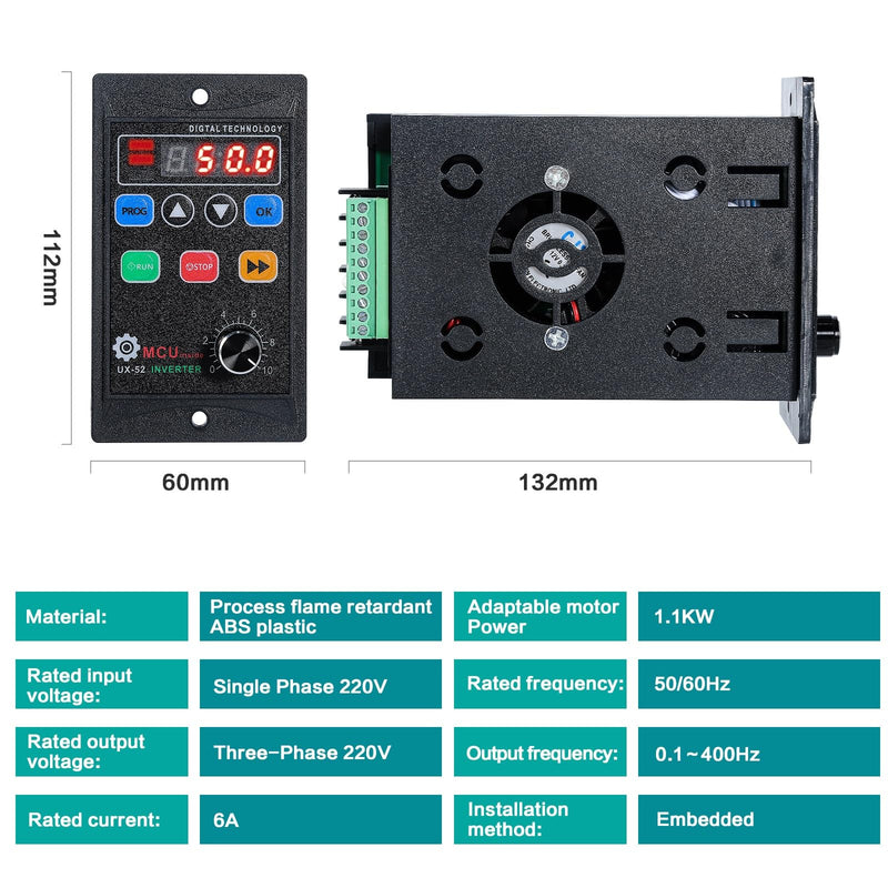 [Australia - AusPower] - DEWIN Frequency Converter, VFD Frequency Converter 230 V 1 Phase Input 3 Phase Output VFD Speed Controller for Motor Speed Control 1100 W AC 220 V AC220V 1100W 