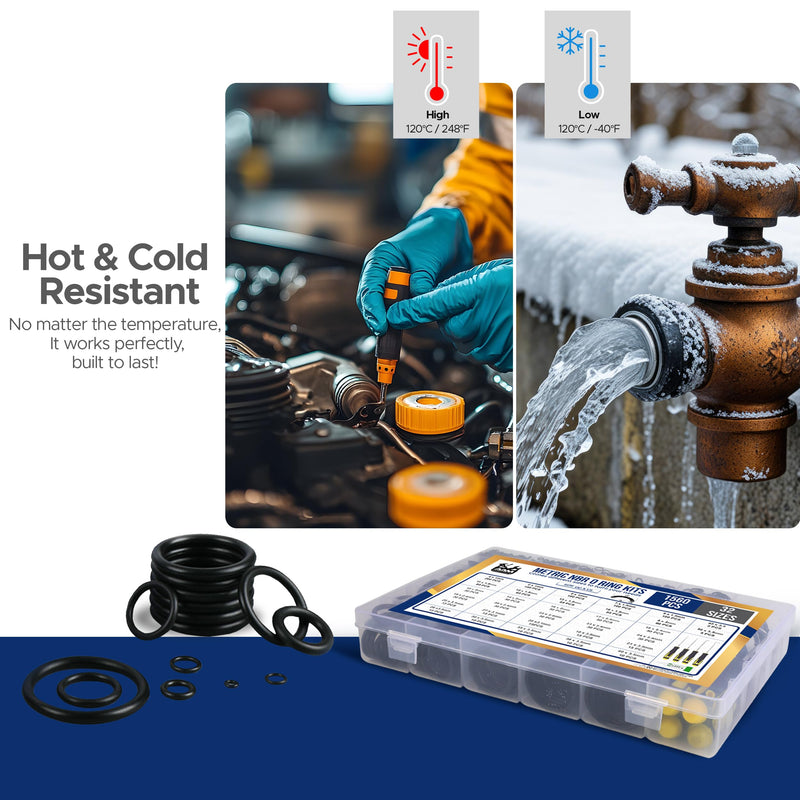[Australia - AusPower] - O Ring Kit - 1560 Pcs 32 Size - Nitrile Rubber O Ring Assortment Kit + 4 Hook Set & Grease Tube – for Automotive, Plumbing, Pressure Washer, Air or Gas Sealing Connections, Resist Oil and Heat O-Ring Metric 1560PCS 32 Size and Tool Kit 