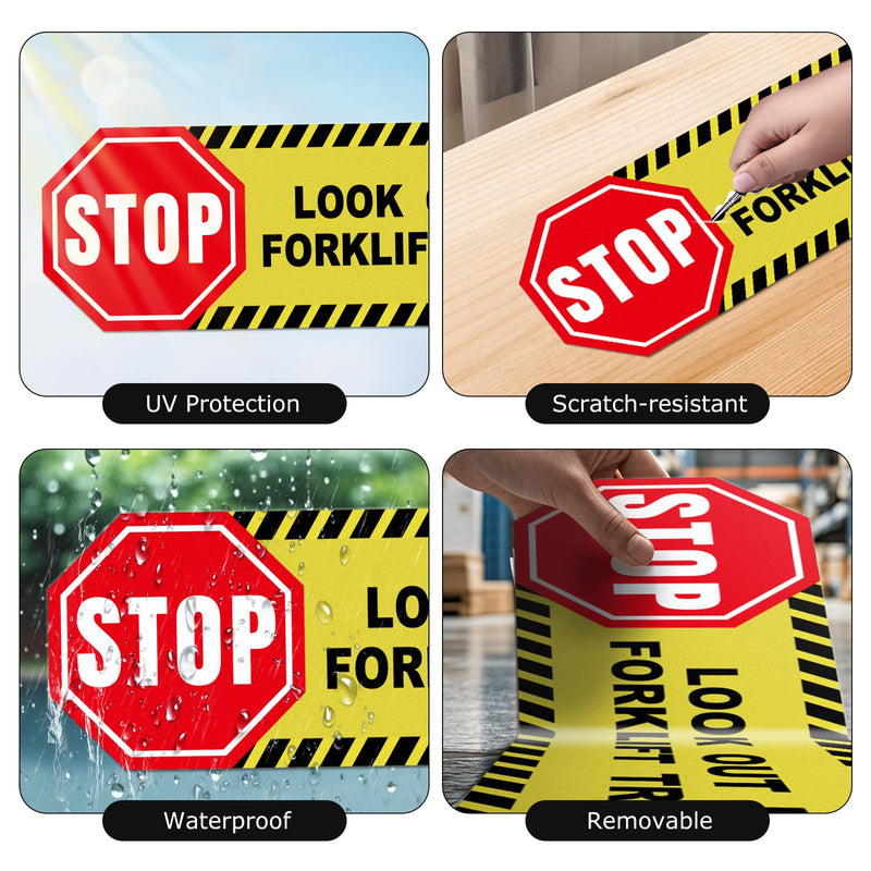 5 Pack Stop Look Out for Forklift Traffic Floor Sticker 24 × 6 Inches Caution Warning Safety Sign Self Adhesive Vinyl Waterproof Anti-Slip Signage for Construction Site Warehouse Workplace 5 Pack