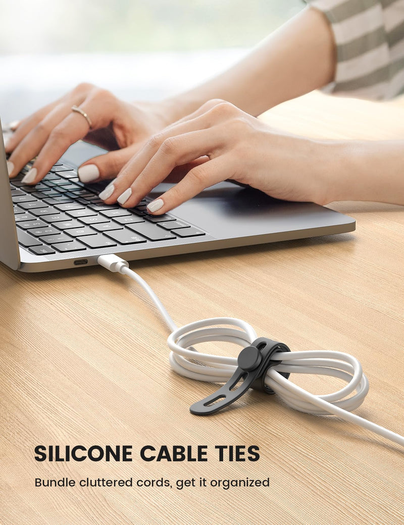 [Australia - AusPower] - 10Pack Silicone Cable Ties Cord Organizer Wrap - Lamicall [Reusable Washable] Wire Ties Management with Lock Buckle, Elastic Adjustable Charger Cable Strap Tie, Electrical Cord Keeper for Travel Home 