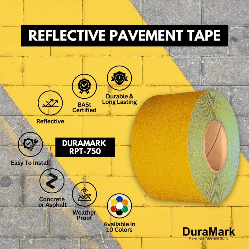 ifloortape DuraMark RPT-750 Yellow Reflective Pavement Marking Tape – Slip Resistant Premium Durability Outdoor Heavy-Duty Rubber Base Safety Tape (4 Inches x 18 Feet) 4 Inch x 18 Ft