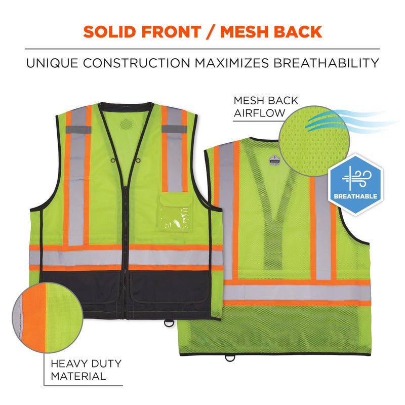 Ergodyne Unisex Glowear 8251hdz-bk Two-tone Hi-vis Safety Vest - Type R, Class 2, Zipper, Black Bottom 4X-Large-5X-Large Lime