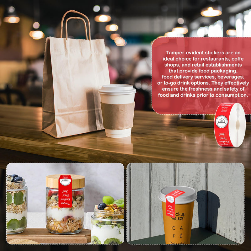 1000 Pcs Tamper Evident Stickers for Food Delivery 1.5 x 6 Inches Red Tamper-Proof Safe Seal Tape & Labels - for Sealing Drink, Food & Pizza Boxes to Preserve Freshness 1000
