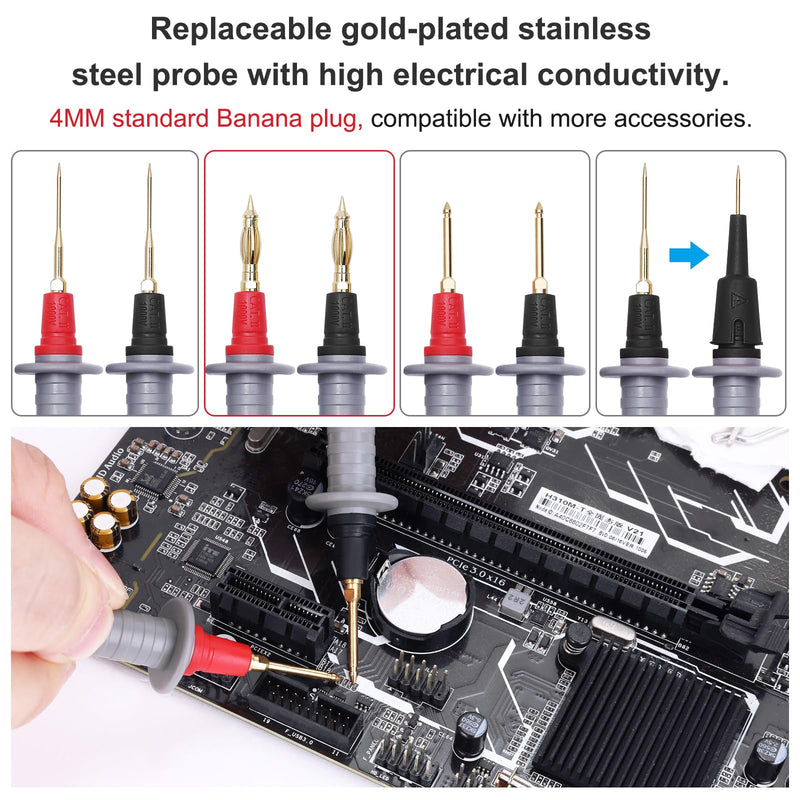 [Australia - AusPower] - 28 Pcs Multimeter Test Leads Kit with Replaceable Gold-Plated Multimeter Probes, Alligator Clips, Test Hooks,Back Probe Pins with Tool Bag 