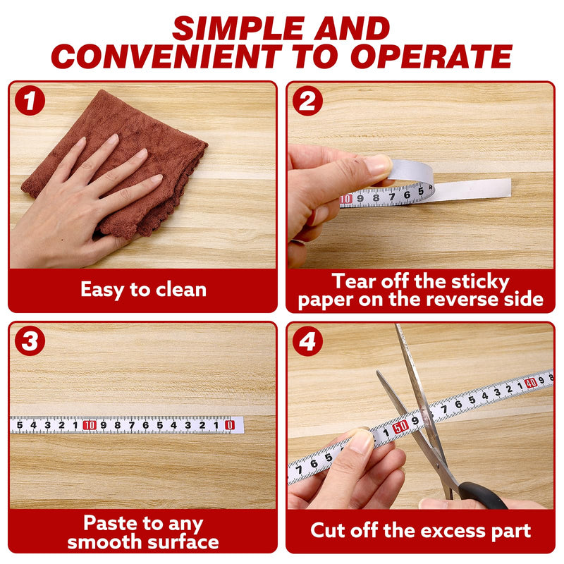 [Australia - AusPower] - Zeawavsl Self-Adhesive Tape Measure, Pack of 6, 1M/2M Scale Tape Measure, Metric Steel Ruler, White, Self-Adhesive, for Measuring Vertical Objects such as Workbenches (Forward, Backward, Centred) 