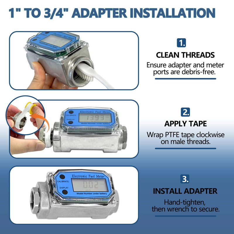 [Australia - AusPower] - 1" Turbine Fuel Flow Meter, 2.6-26 GPM Inline NPT Thread Flowmeter with 3/4" Adapters,Digital Fuel Flow Meter,for Kerosene,Biodiesel, Light Chemicals- Supports Gallon, LTR, PT, QT 