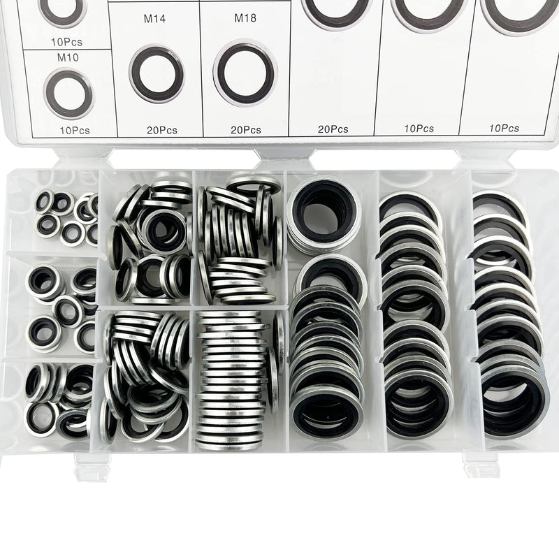 [Australia - AusPower] - 150Pcs Automotive Self-Centered Bonded Seal Gasket Assortment Kit Bonded Seal Oil Washer Assortment Kit 
